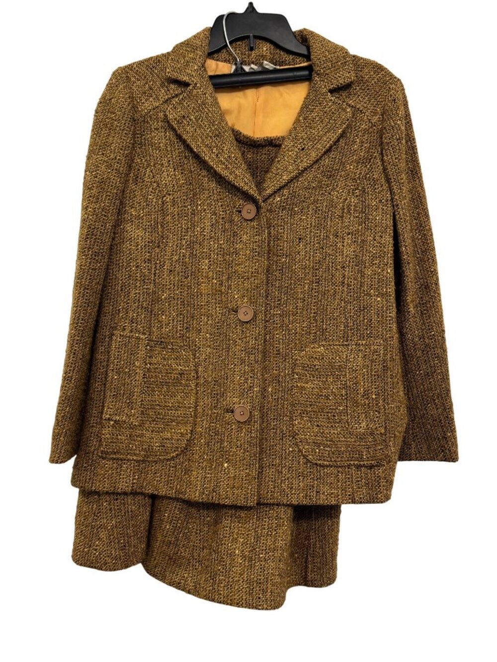 vintage Sheila Mullally Irish Made 100% Wool Brown Tweed Blazer & Skirt Set M